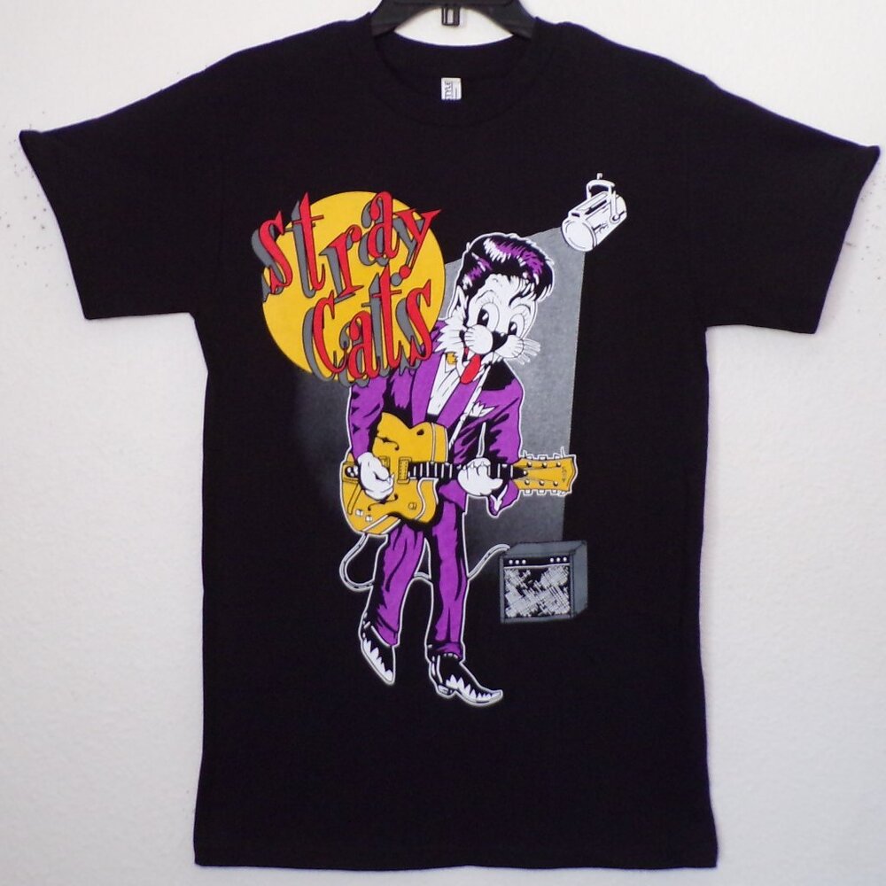 New "Stray Cats – Cat Playing Guitar" Unisex Silkscreen T-Shirt. Small–3XL